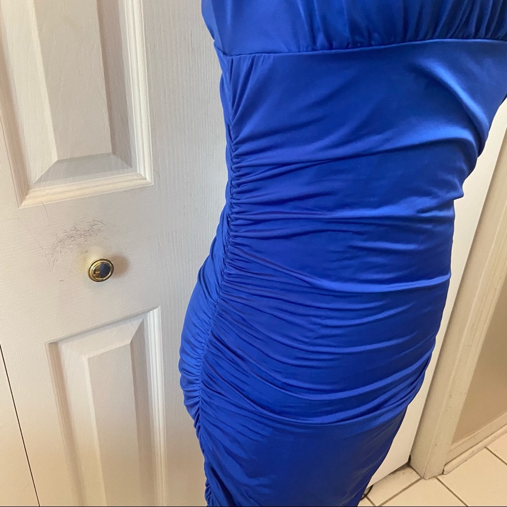 Arden B. Blue Ruched Bodycon One Shoulder Dress M - Picture 2 of 9
